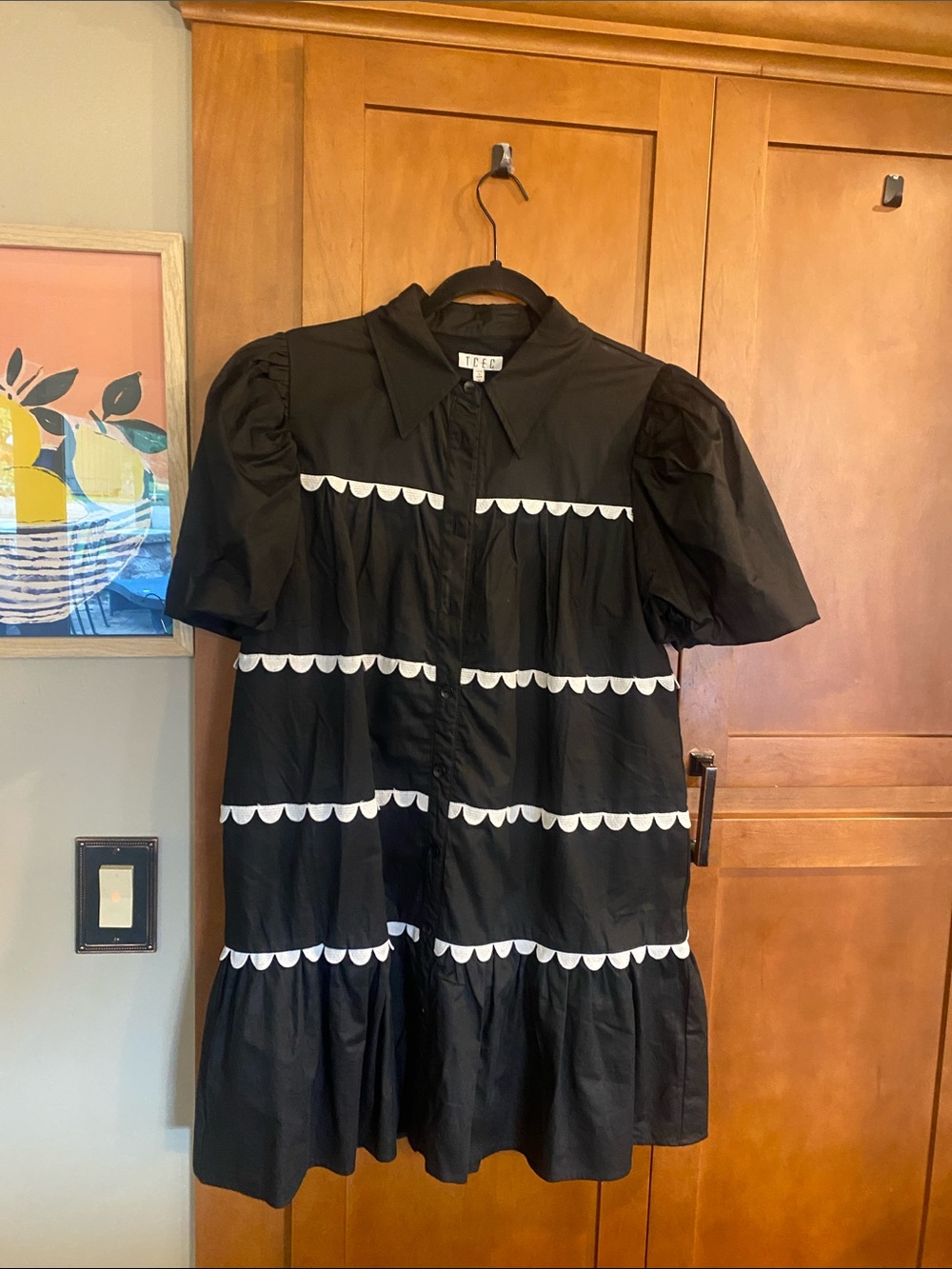 TCEC Black Dress with White Scallop Trim